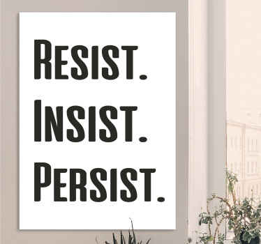 Resista, insista, persista as impressões de parede do escritório. Fundo branco com texto preto para inspirá-lo a seguir em frente. Obtenha com frete imediato!