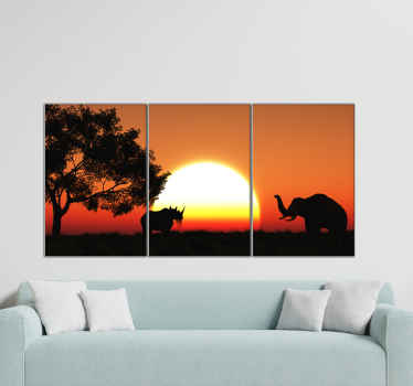 Conjuntos de Vinil decorativoem tela para casa com diferentes ilustrações de paisagens à noite. Um hospeda o desenho da paisagem com árvores, o outro com o pôr do sol.