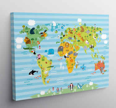 Quadro mapa mundi Animais - TenStickers