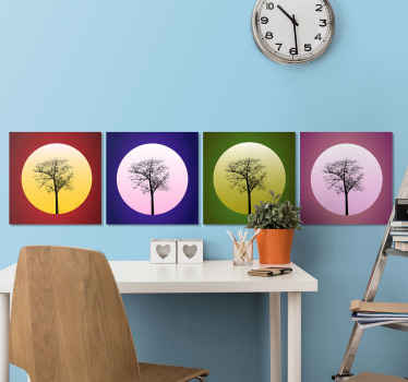 4 árvores com tela de arte da parede da árvore da lua. Céu colorido da lua com a árvore na vanguarda. Decorar. Obtenha com frete imediato!