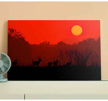 Cervos na tela de paisagem da floresta matinal - esta tela ilustra a imagem do outono noturno em uma floresta com veados diferentes.