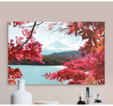 Folhas vermelhas na tela da paisagem da floresta - você não vai querer perder esta arte em tela de paisagem relaxante para o seu espaço doméstico.