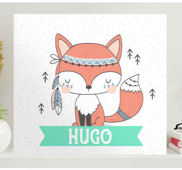 Raposa étnica com impressões em tela de animais com nome - tela de quarto fofa e relaxante para o quarto das crianças, também pode ser decorada em outros lugares de sua escolha.