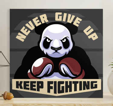 Impressões em canvas do animal do panda de boxe. Fundo cinza com desenho animado panda zangado com luvas de boxe. Decorar. Obtenha remessa imediata!