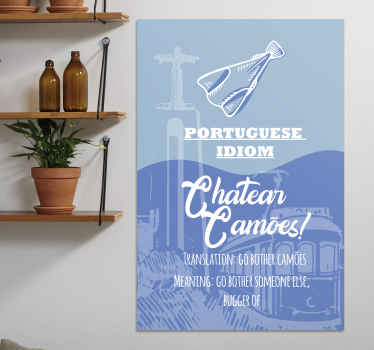 Incomodar alguém português citar canvas art. Esquema de cores azul com motivos decorativos e texto em branco. Envio imediato!