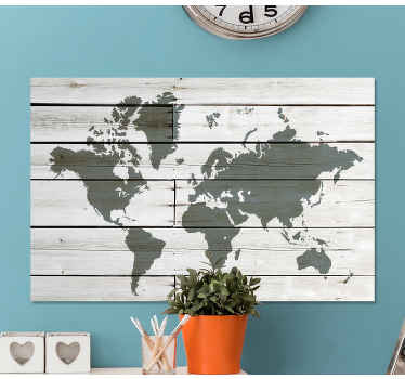 Quadro mapa mundi Cinza de madeira - TenStickers