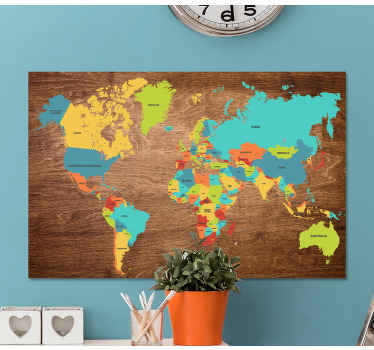 Quadro mapa mundi Textura de madeira - TenStickers