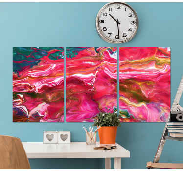 Arte moderna da parede da tela da explosão multicolor. Fluxo de tinta rosa com grandes detalhes. Decore seus pisos. Obtenha com frete imediato!
