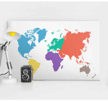 Quadro mapa mundi Continente colorido - TenStickers