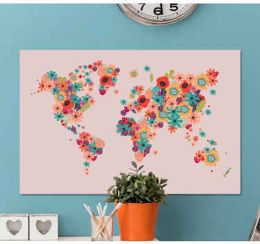 Quadro mapa mundi Flor de desenho animado - TenStickers