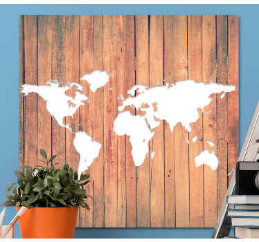 Quadro mapa mundi Prancha de madeira com branco - TenStickers