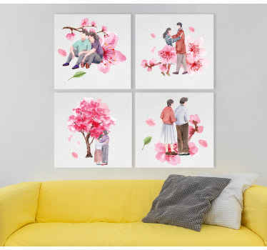 Bouquet com tela de Vinil decorativode árvore de flor de cerejeira. Fundo branco com pessoas dos desenhos animados e árvores de flor de cerejeira rosa. Envio imediato!