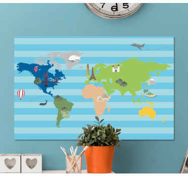 Quadro mapa mundi Continentes dos desenhos animados - TenStickers