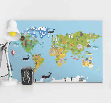 Quadro mapa mundi Animais de desenho animado - TenStickers