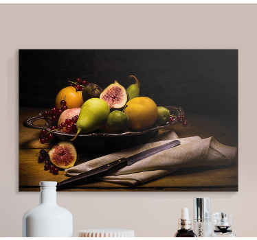 Salada detalhada de lona de frutas. Salada detalhada com guardanapo e mesa. Decore suas paredes. Envio imediato! Adquira agora e aproveite o visual.