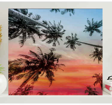 Fotos originais da tela da palmeira para a sala de estar. Fundo azul com céu vermelho também e palmeiras diferentes. Inscreva-se com 10% de desconto!