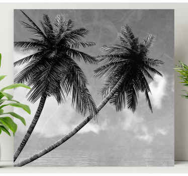 Fotos de tela de paisagem de palmeira para sala de estar. Paisagem em tons de cinza com céu e palmeiras pretas. Obtenha remessa imediata!