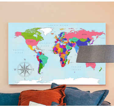 Quadro mapa mundi Mapa do mundo azul - TenStickers