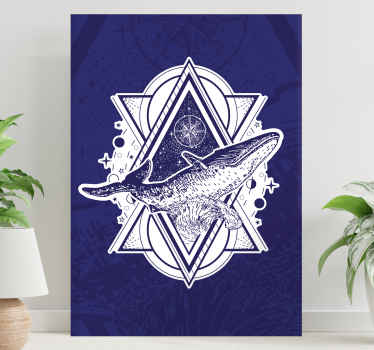 Lona retro da ilustração da bússola e da baleia. Fundo azul com formas e motivo detalhado de baleia saltadora. Mude o visual.