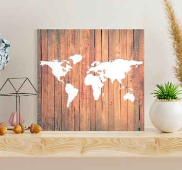 Quadro mapa mundi Prancha de madeira com branco - TenStickers