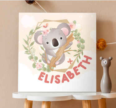 Quadro para bebê Animais fofos coala com nome - TenStickers