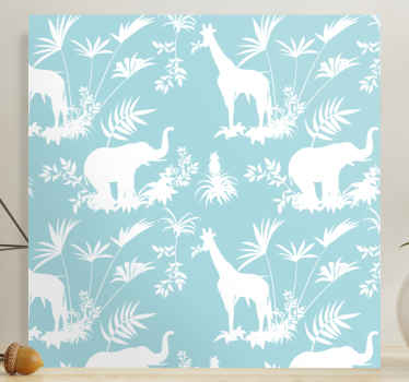 Impressão em tela com padrão de animais da selva com fundo azul, produtoexclusivo, ficará muito bem no seu escritório ou na sala de estar de sua casa.