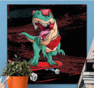 Decore e divirta-se com o quarto de seus filhos com as impressões em tela retrô de dinossauro verde de patinação! Chegará em nenhum momento!