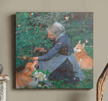 Quadro de flores Avó com cachorros "cottagecore" - TenStickers