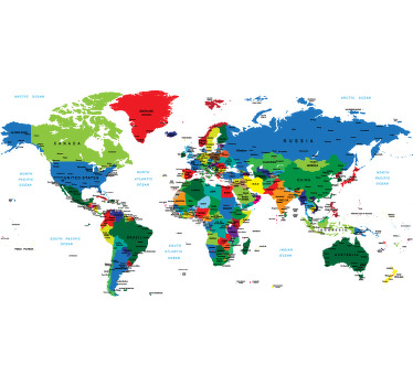 Vinil mapa mundo colorido. Decora o teu quarto com este original vinil autocolante de qualidade e por um preço baixo.
