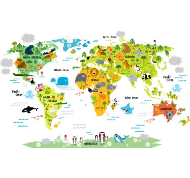 Adesivo infantil desenhado para os mais pequenos. Ensine aos seus filhos a diversidade de animais que existe no mundo.