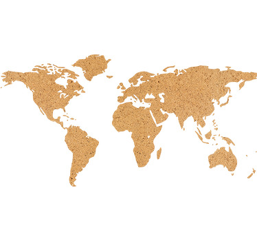 Mapa mundi decorativo de vinil do mundo com um efeito de cortiça ideal para salas de estar ou o quarto dos mais jovens..