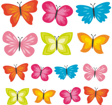 autocolante multicolorido de borboletas da primavera para decorar o quarto das crianças. é autoadesivo, fácil de aplicar e está disponível em qualquer tamanho.