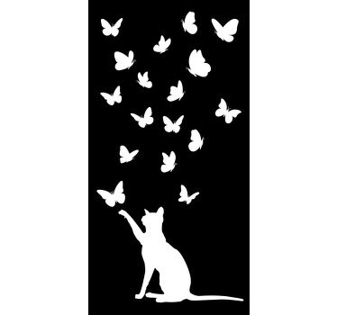 autocolante para janelas gato borboletas - TenStickers