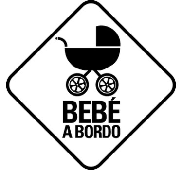 Sticker decorativo ilustrando um carrinho de bebé, juntamente com o texto "Bebé a Bordo", ideal para decorar o seu carro.