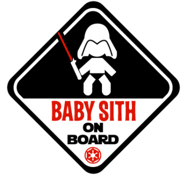 Autocolante decorativo bebé a bordo de Star Wars para mostrar aos outros condutores você viaja com um bebé Sith a bordo!