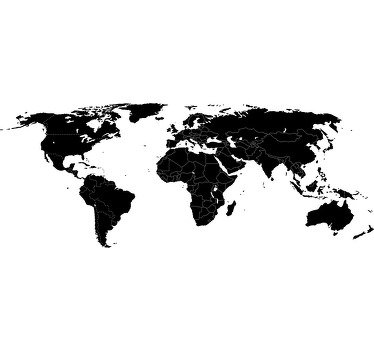 Mural de parede retratando o mapa mundo com as fronteiras dos países delineadas. Disponível em vários tamanhos e cores.