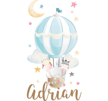 Autocolante personalizável balão de ar quente com animais - TenStickers