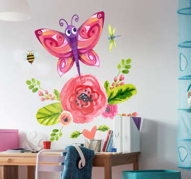 Borboleta com vinis decorativo de ilustrações de planta de flor para decoração de casa. Um produtocolorido incrível com capacidade autoadesiva e fácil de aplicar.
