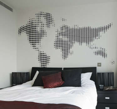 Suberbo vinil autocolante mapa mundo para parede em formato de onda em tons de preto ideal para uma decoração neutra e moderna.