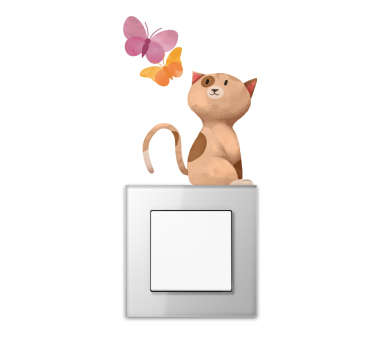 Dê uma nova vida aos seus interruptores,  decore-os com este vinil para interruptor com uma imagem animada de um gato e uma borboleta.