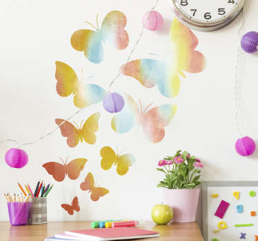 Autocolantes decorativos e coloridos de borboletas. Ideal para decorar um quarto de dormir ou uma sala. Para mais informações info@tenstickers.com.