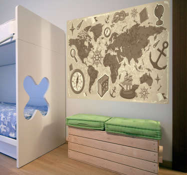 Dê uma nova decoração ao quarto do seu filho com este autocolante de parede infantil do mapa mundo com viagens das mais históricas viagens já feitas.