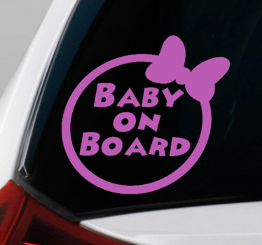 Vinil autocolante decorativo bebé a bordo, projetado numa forma redonda com o laço da Minnie Mouse. 