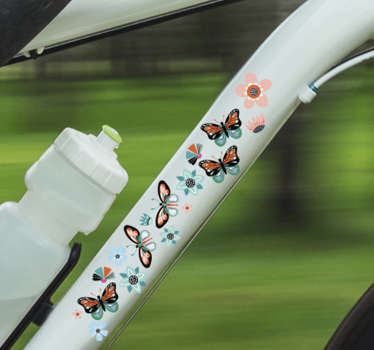 Vinil decorativo de borboletas e flores para quadro de bicicleta. Embeleze a sua bicicleta com este produto incrível.