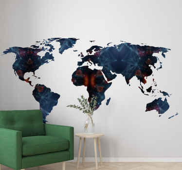Um autocolante de mapa mundial de padrão geométrico incrível. Um adorável vinil autocolante decorativo de mapa-múndi geográfico para sala de estar e espaço de escritório. Fácil de aplicar e autoadesivo.