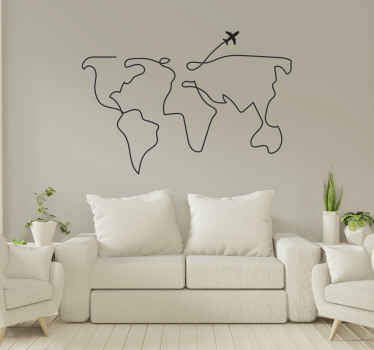 Um autocolante de desenho do mapa do mundo, muito simples e claro. Pode ser decorado em uma sala, quarto e qualquer outro espaço de sua escolha.