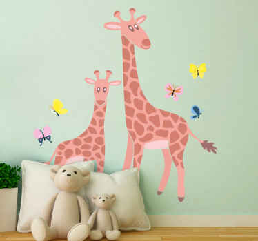 autocolante de animal de quarto de crianças adequado. Um desenho ilustrando duas girafas representando um pai e um filho. Original, duradouro e fácil de aplicar.
