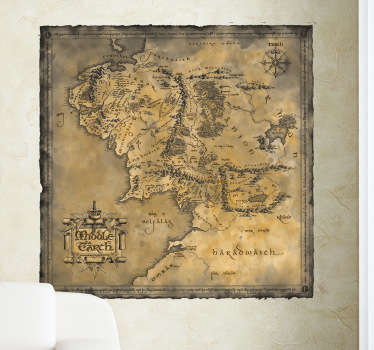 Projeto decorativo do vinil autocolante decorativo da parede para casa do mapa-múndi da terra média. é autoadesivo, fácil de aplicar e está disponível em qualquer tamanho desejado.