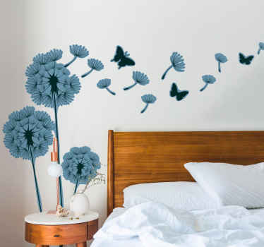 Realce qualquer espaço ou espaço de sua escolha com o efeito hipnotizante deste vinil autocolante decorativo azul de arte com plantas de dente-de-leão e borboletas. A textura parece tão linda.