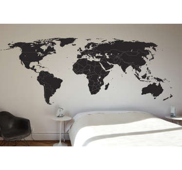Mural de parede retratando o mapa mundo com as fronteiras dos países delineadas. Disponível em vários tamanhos e cores.